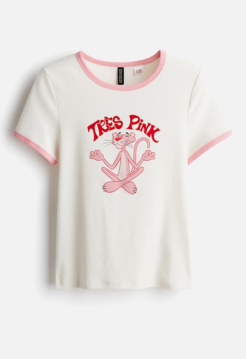 H&M - Printed T-shirt - cream/pink panther