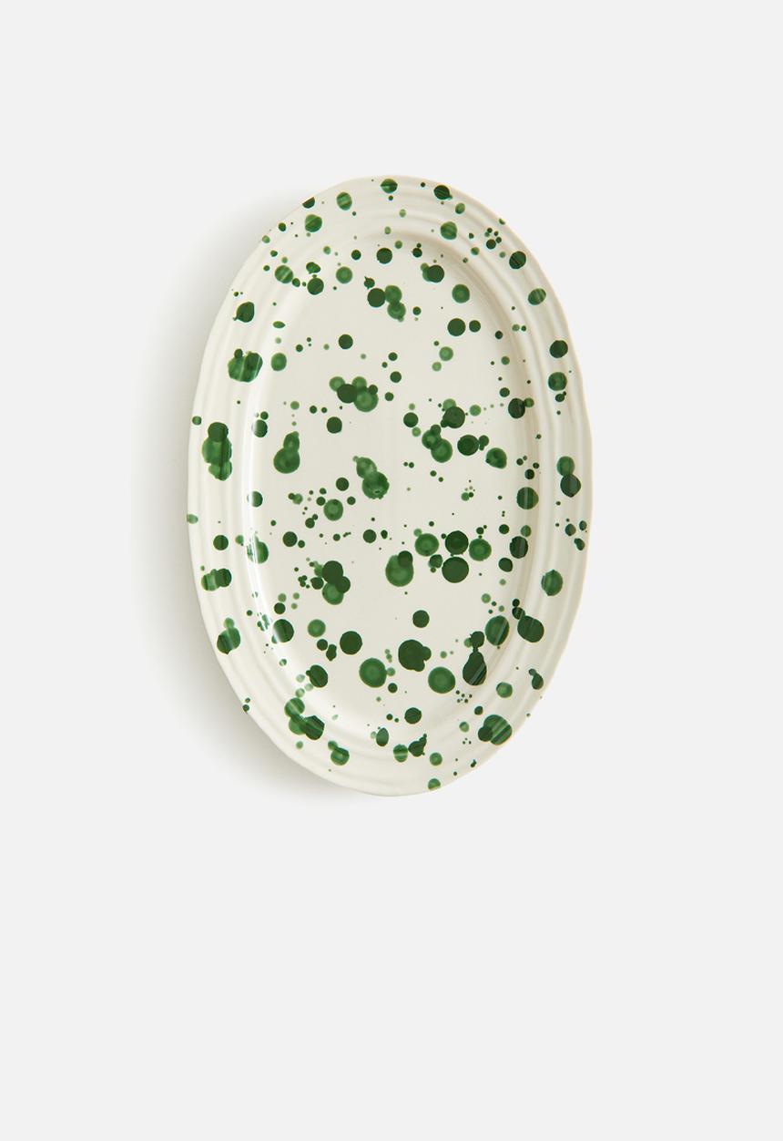 H&M - Speckled-glaze stoneware serving plate - green spotted