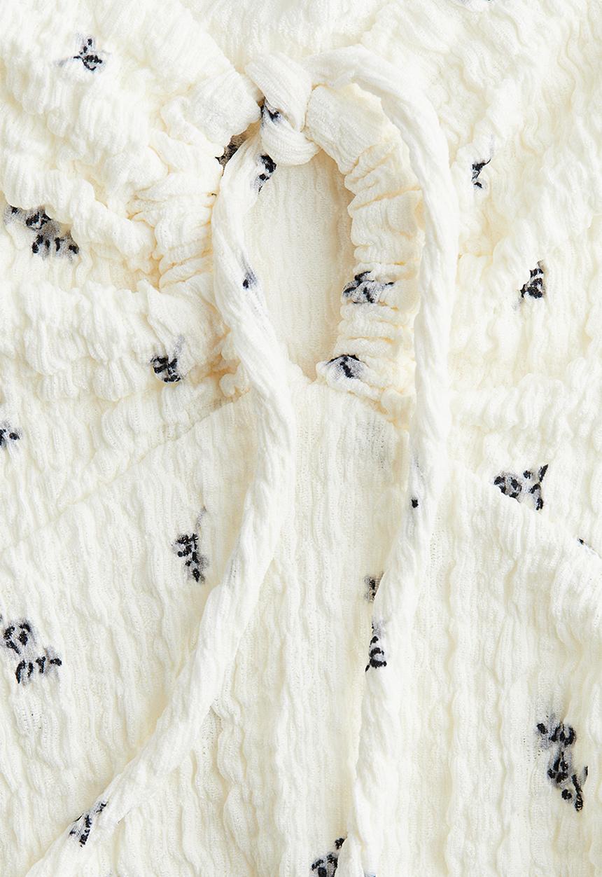 H&M - Crinkled flutter-sleeved top - cream/floral 