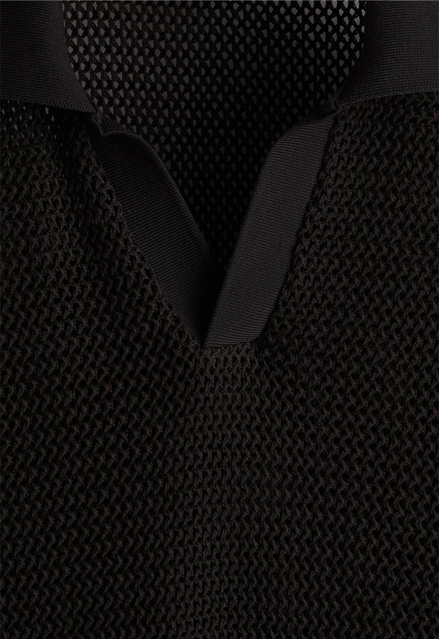 H&M - Regular fit hole-knit polo shirt - black