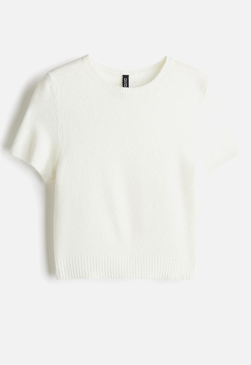 H&M - Fine-knit T-shirt - cream