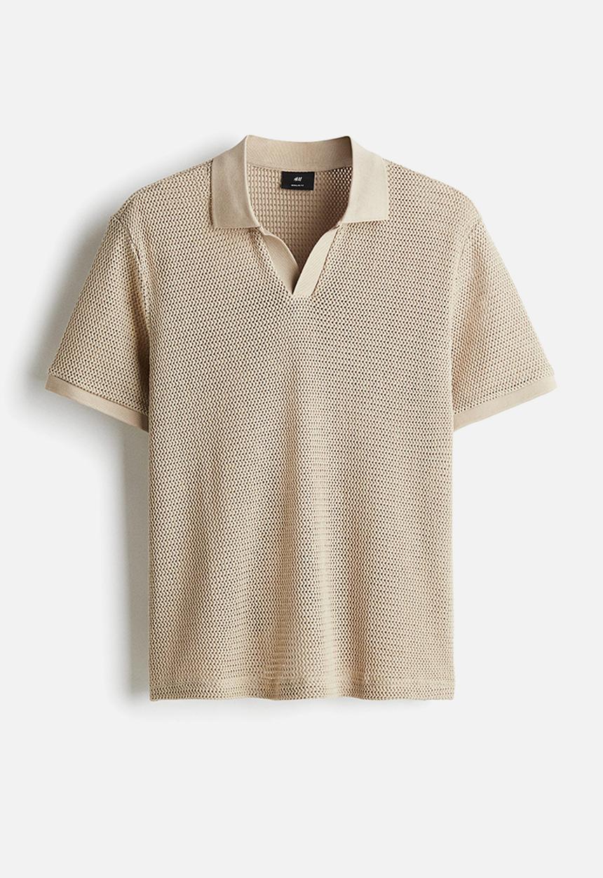 H&M - Regular fit hole-knit polo shirt - dark beige