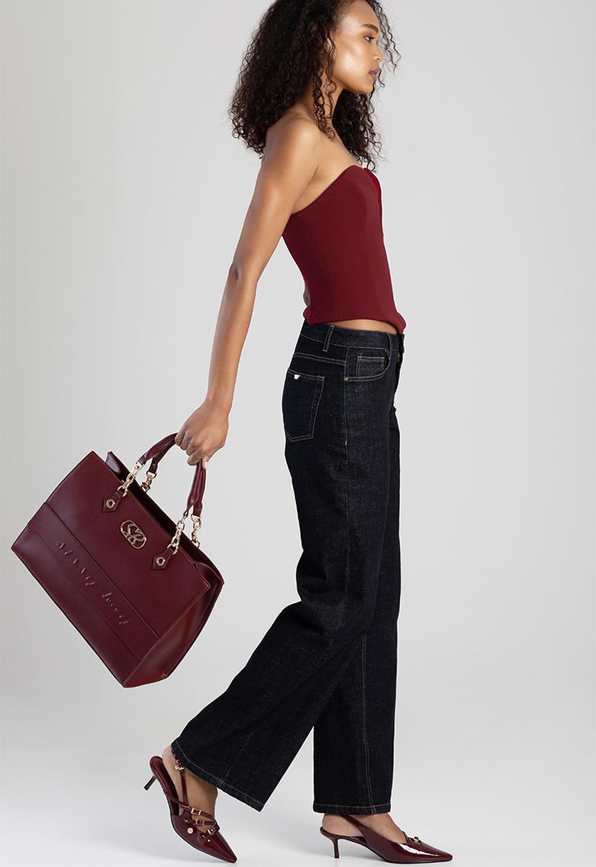 SISSY BOY - Elegance faux leather shopper bag-Burgundy