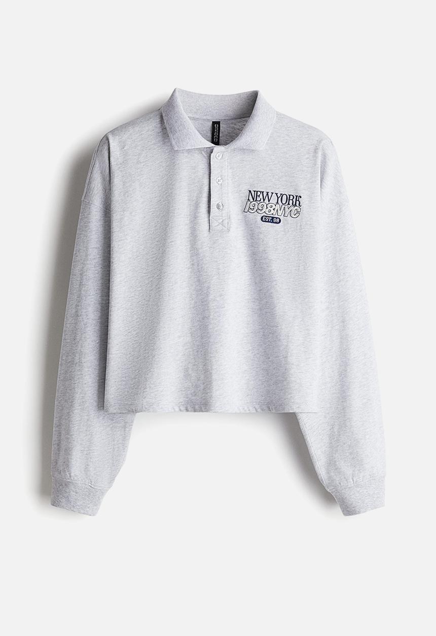 H&M - Cotton rugby shirt - light grey marl new york