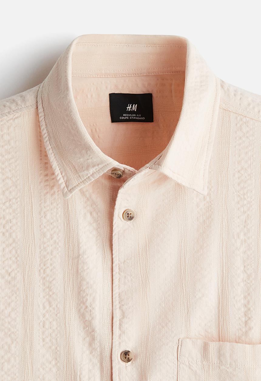 H&M - Regular fit textured short-sleeved shirt - orange