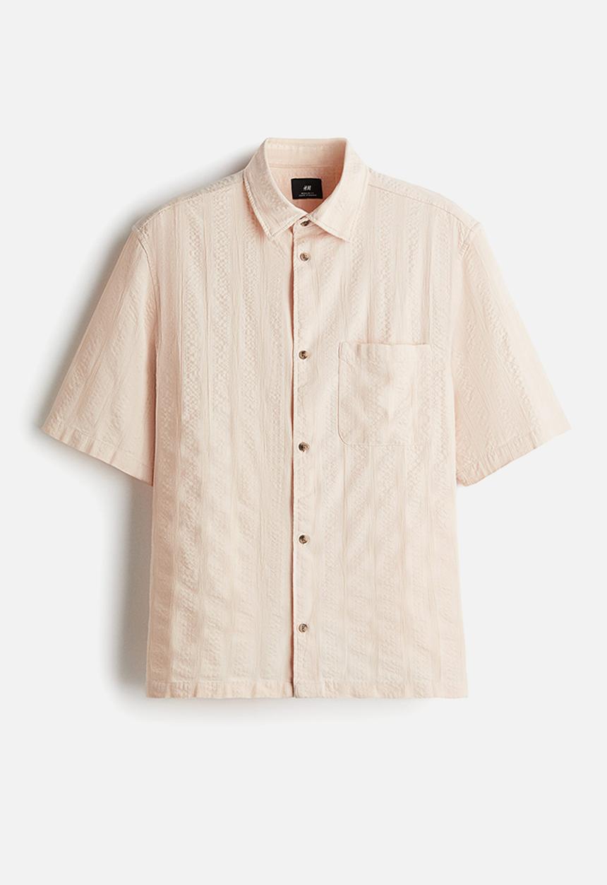 H&M - Regular fit textured short-sleeved shirt - orange