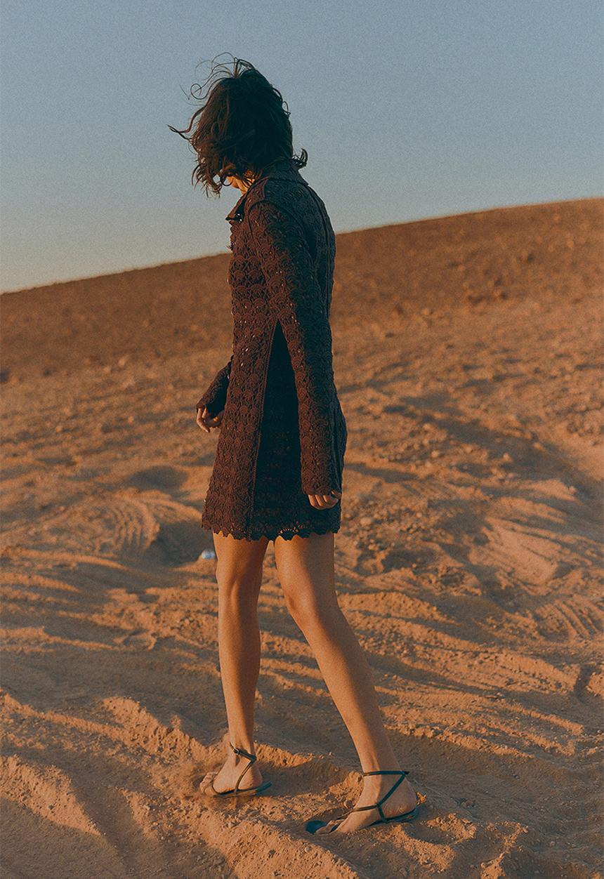 Crochet-look dress - dark brown - 1274541002