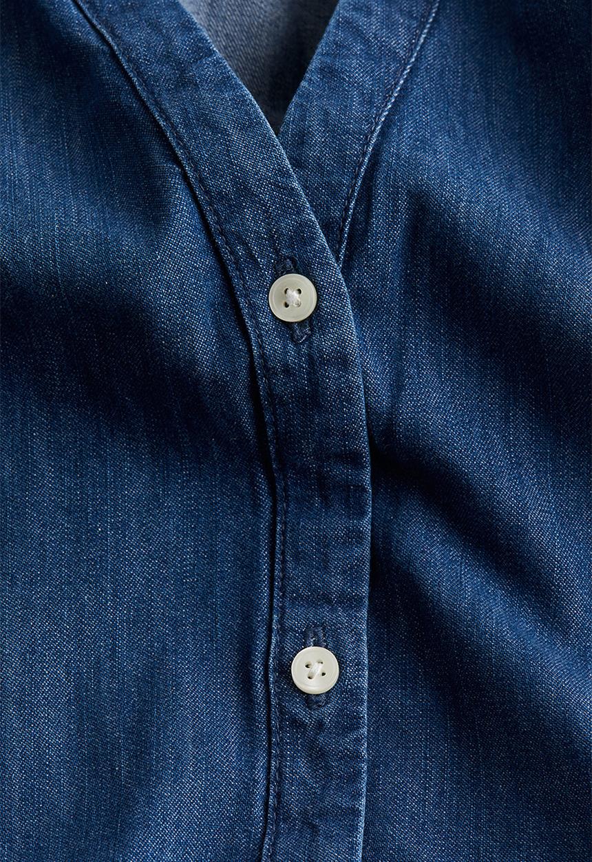 H&M - Balloon-sleeved denim blouse - denim blue