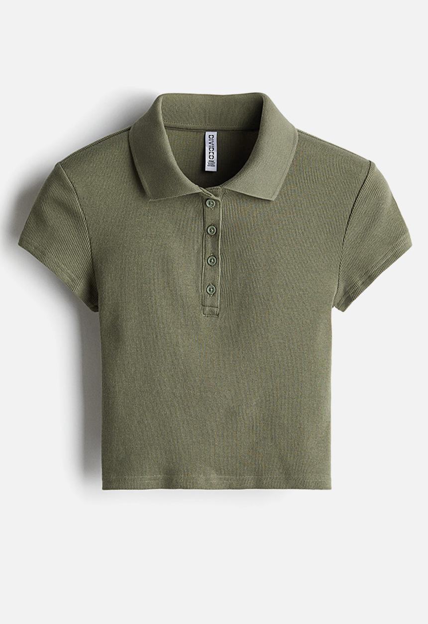 H&M - Ribbed polo shirt - khaki green