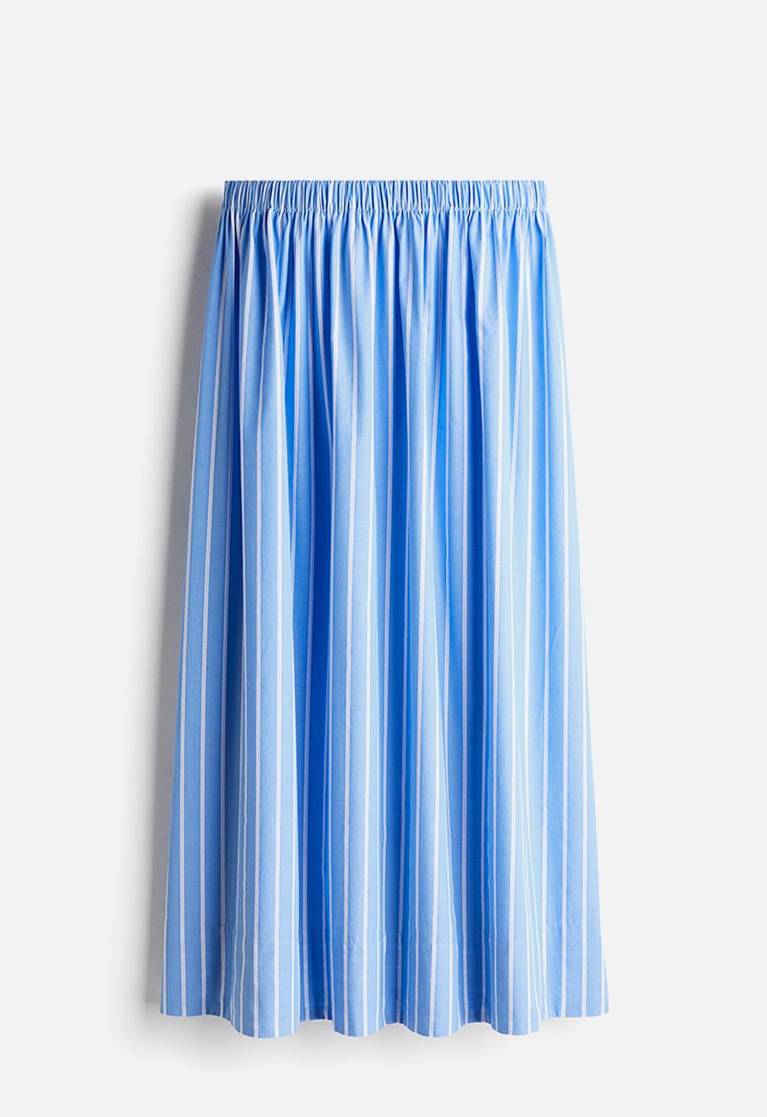 H&M - Cotton midi skirt - light blue striped