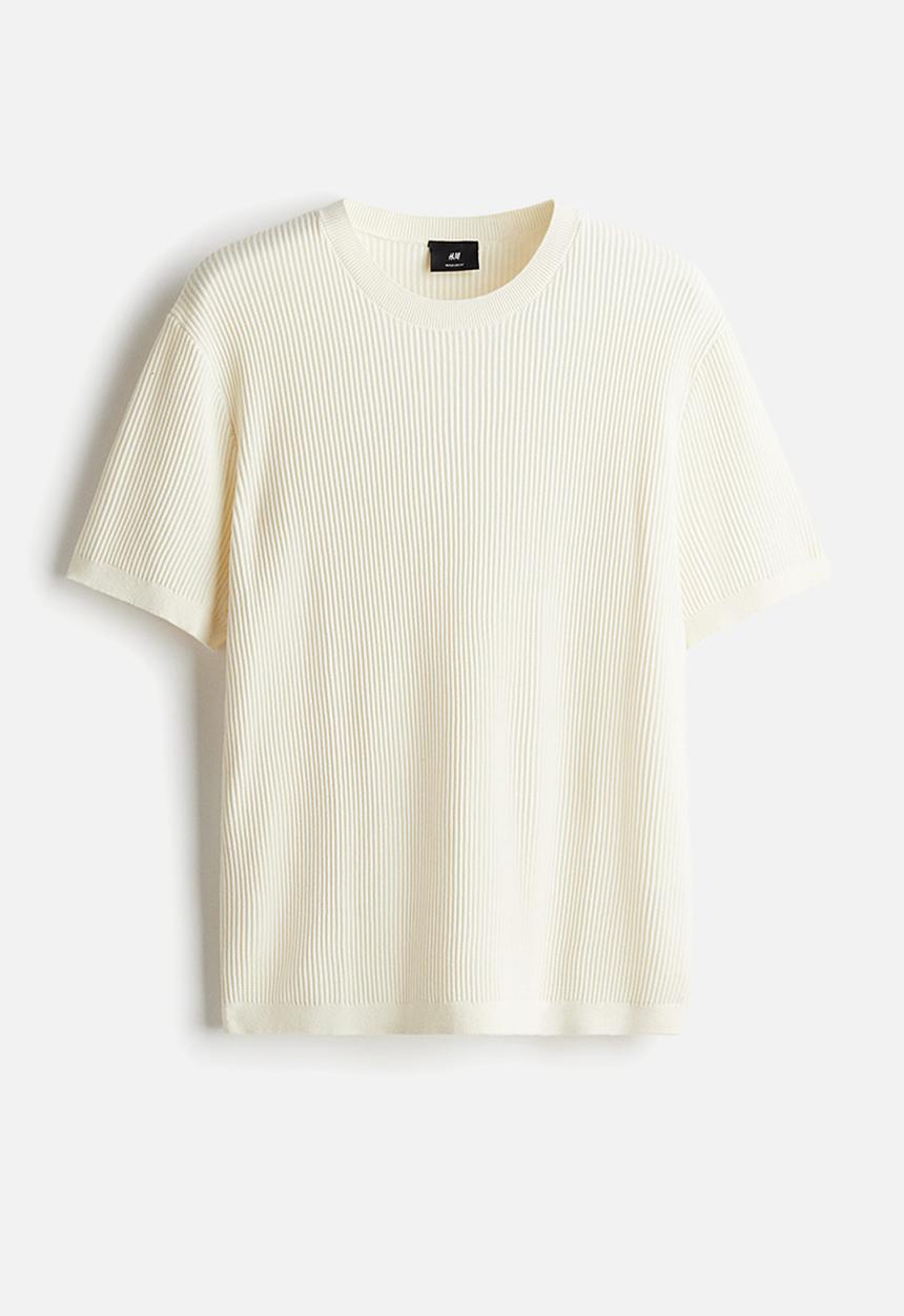 H&M - Regular fit rib-knit T-shirt - cream