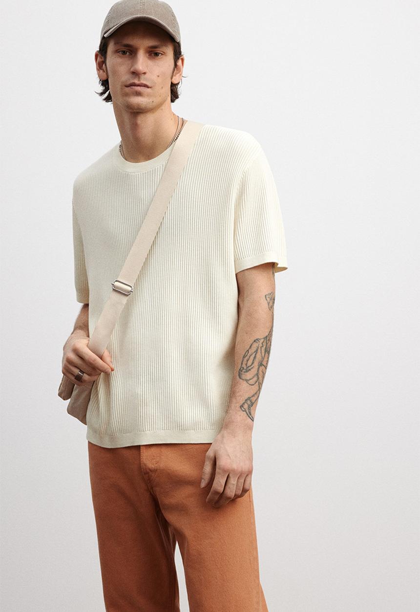 H&M - Regular fit rib-knit T-shirt - cream