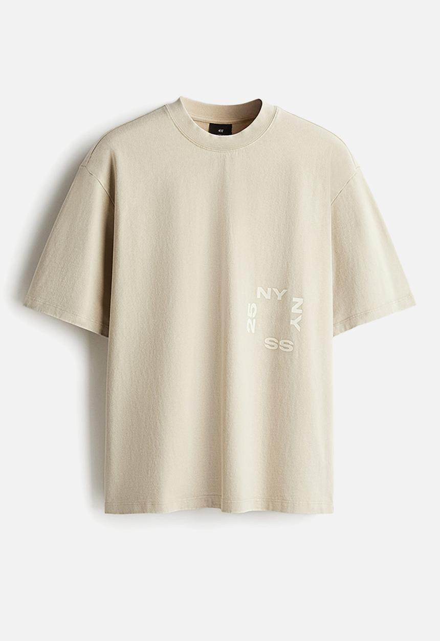 H&M - Loose fit washed t-shirt -beige/ny