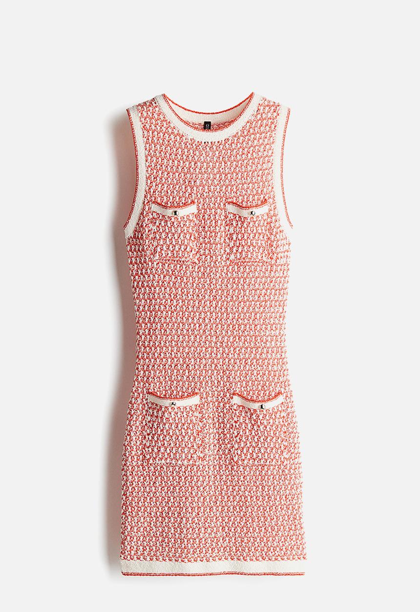 H&M - Pocket-detail textured-knit dress - orange/patterned