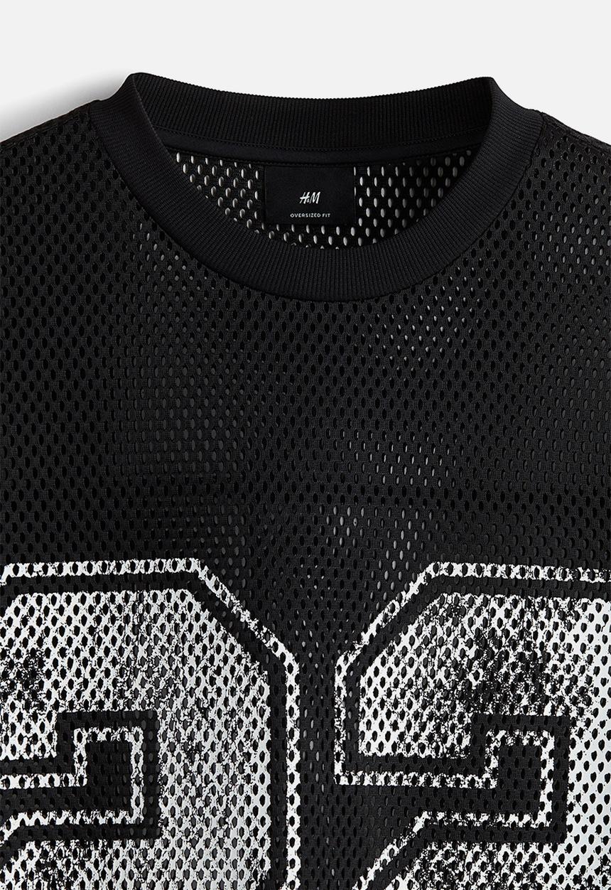 H&M - Oversized fit printed mesh t-shirt - black,multi