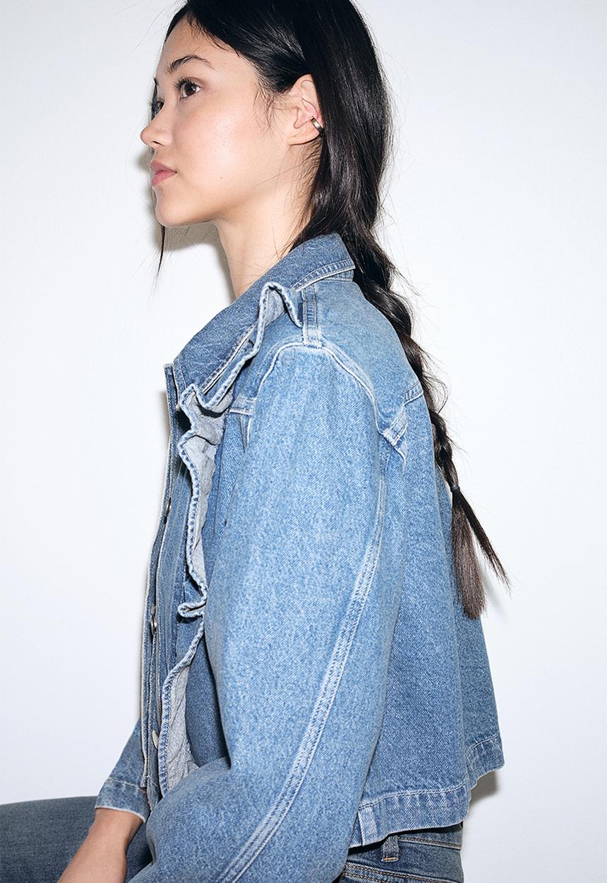 H&M - Frill-trimmed denim jacket - light denim blue