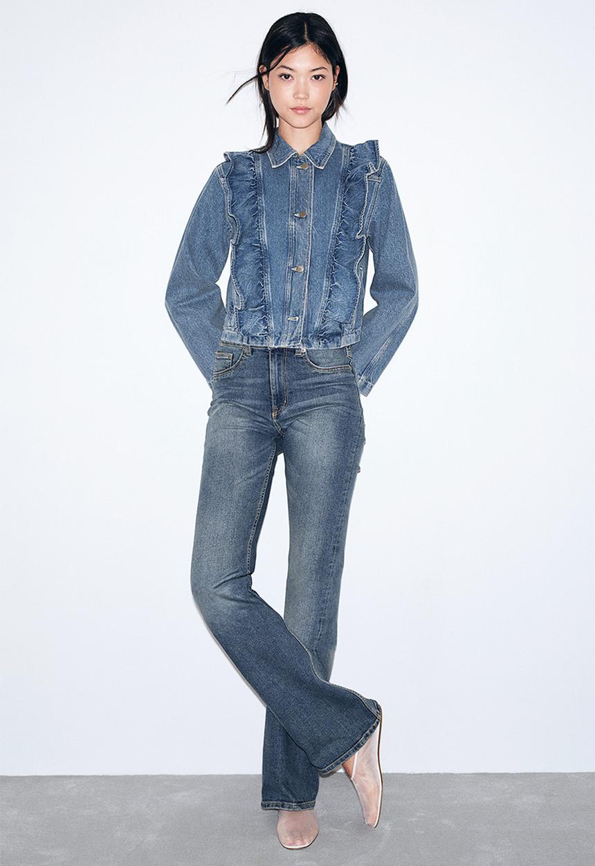 H&M - Frill-trimmed denim jacket - light denim blue