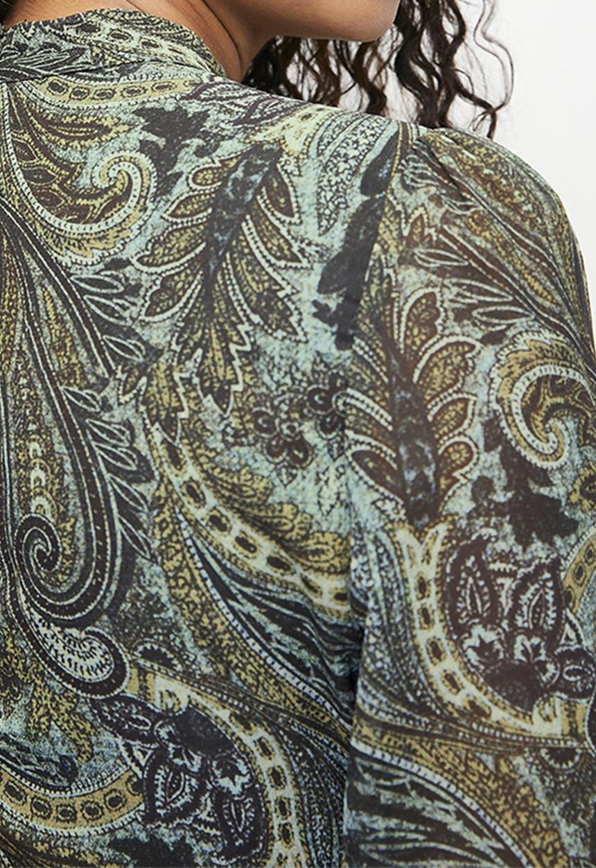 Trendyol - Shawl Patterned Ruffle Dress - Green