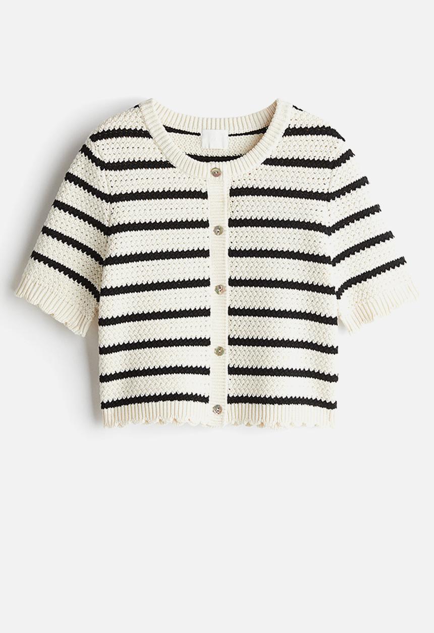 H&M - Crochet-look cardigan - cream striped
