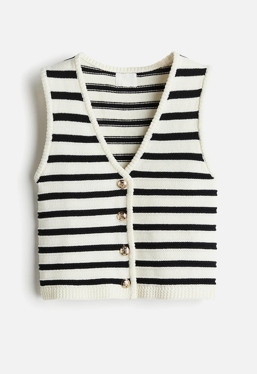 H&M - Button-front sweater vest - cream striped 