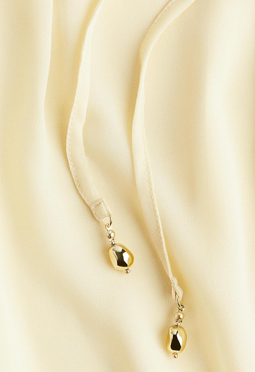 H&M - Lacing-detail chiffon blouse - pale yellow
