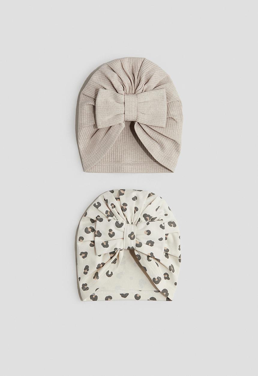 H&M - 2-pack knot-detail hats - beige,white