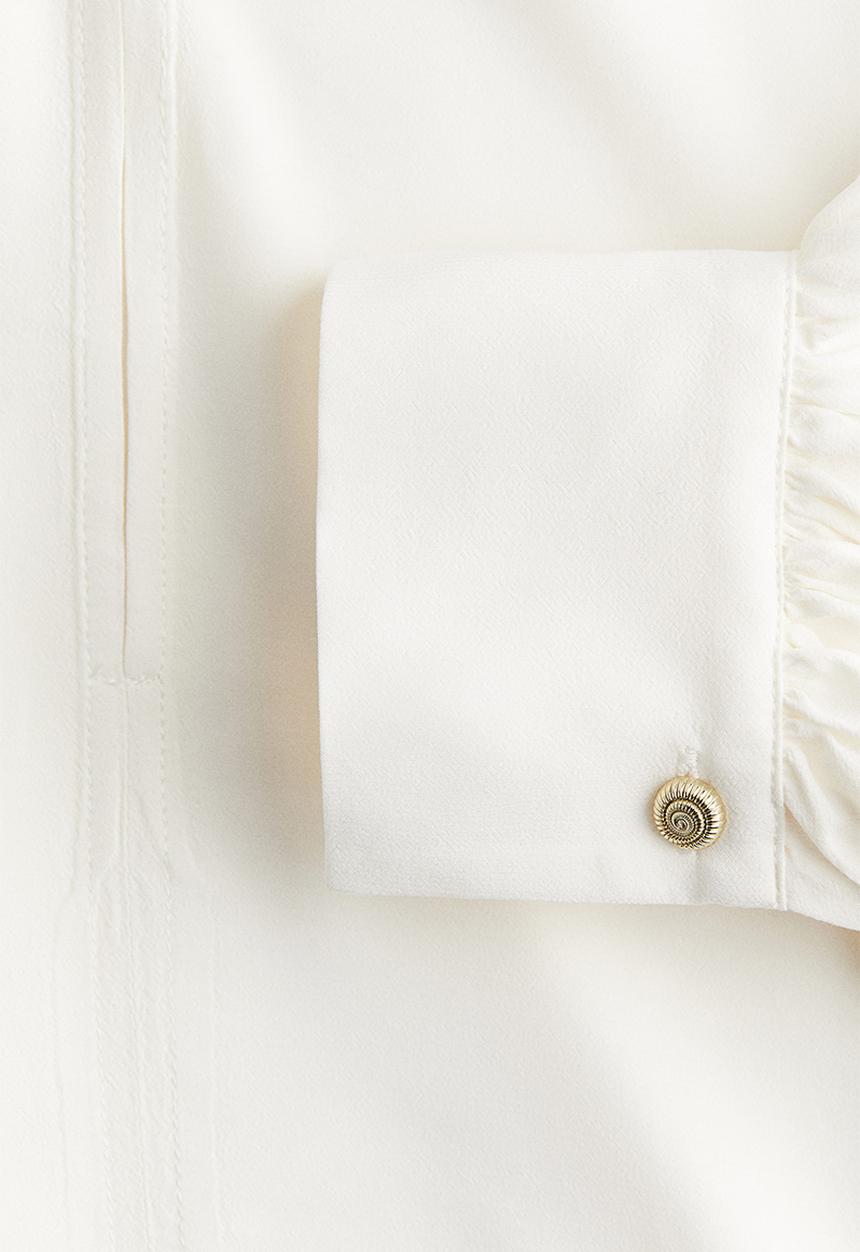 H&M - Frill-trimmed drawstring blouse - white