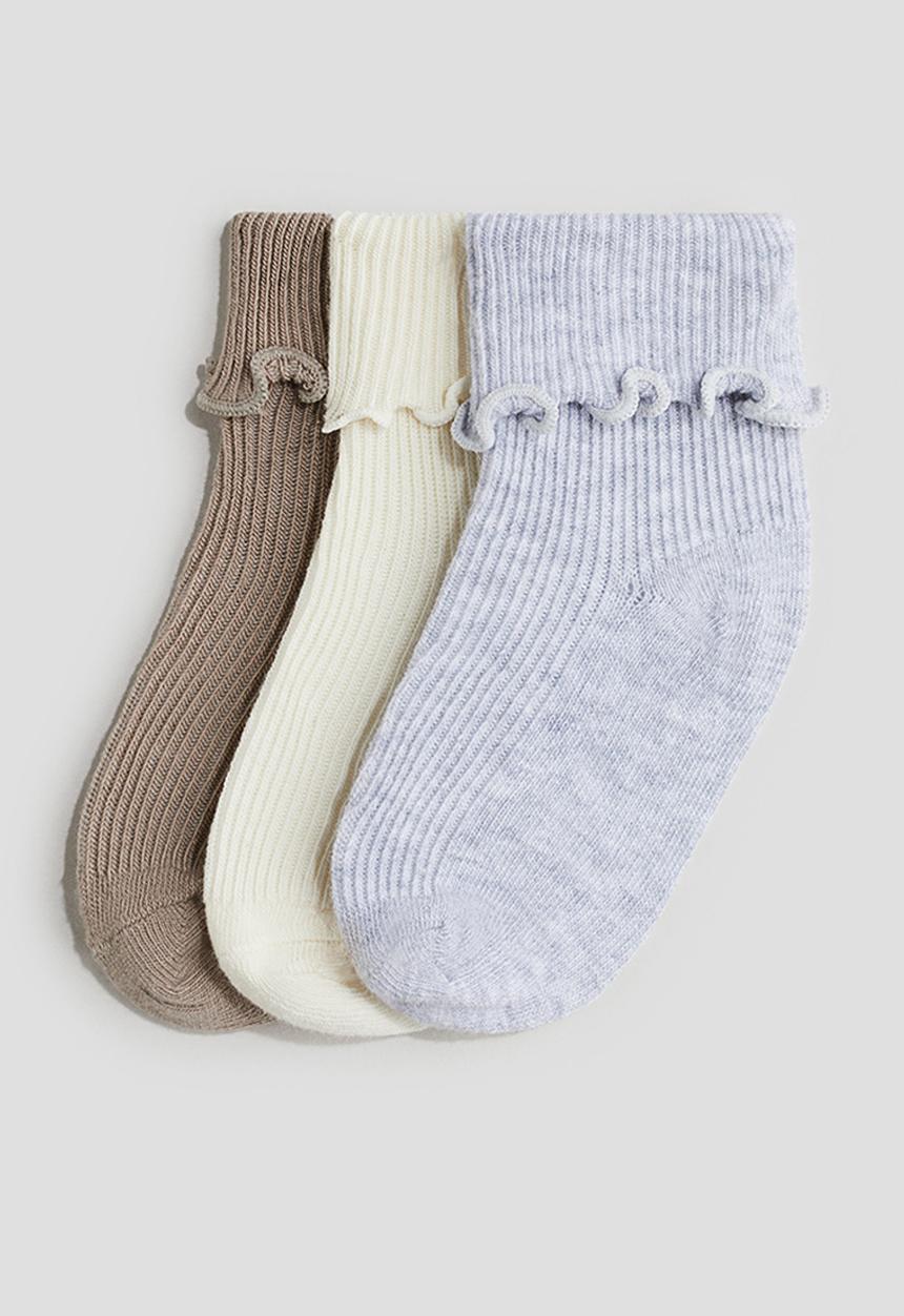 H&M - 3-pack overlocked foldover socks - mole/grey 