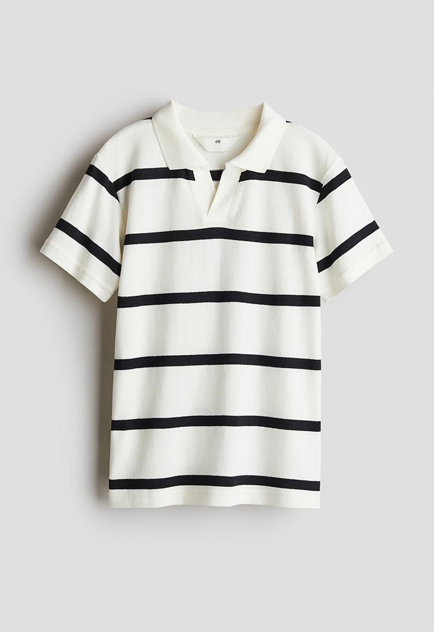 H&M - Fine-knit polo shirt - white/striped