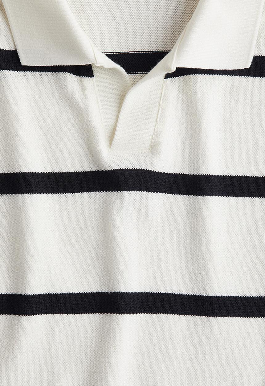 H&M - Fine-knit polo shirt - white/striped