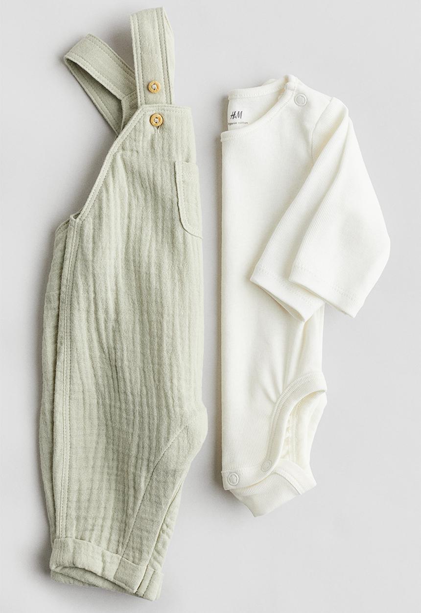 H&M - 2-Piece cotton set - light green/white
