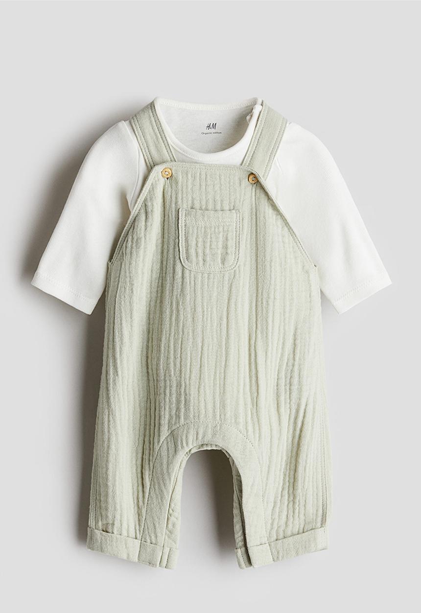 H&M - 2-Piece cotton set - light green/white