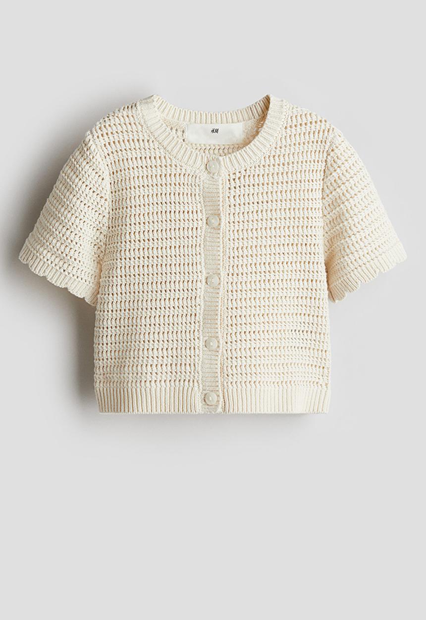 H&M - Pointelle-knit cardigan - light beige