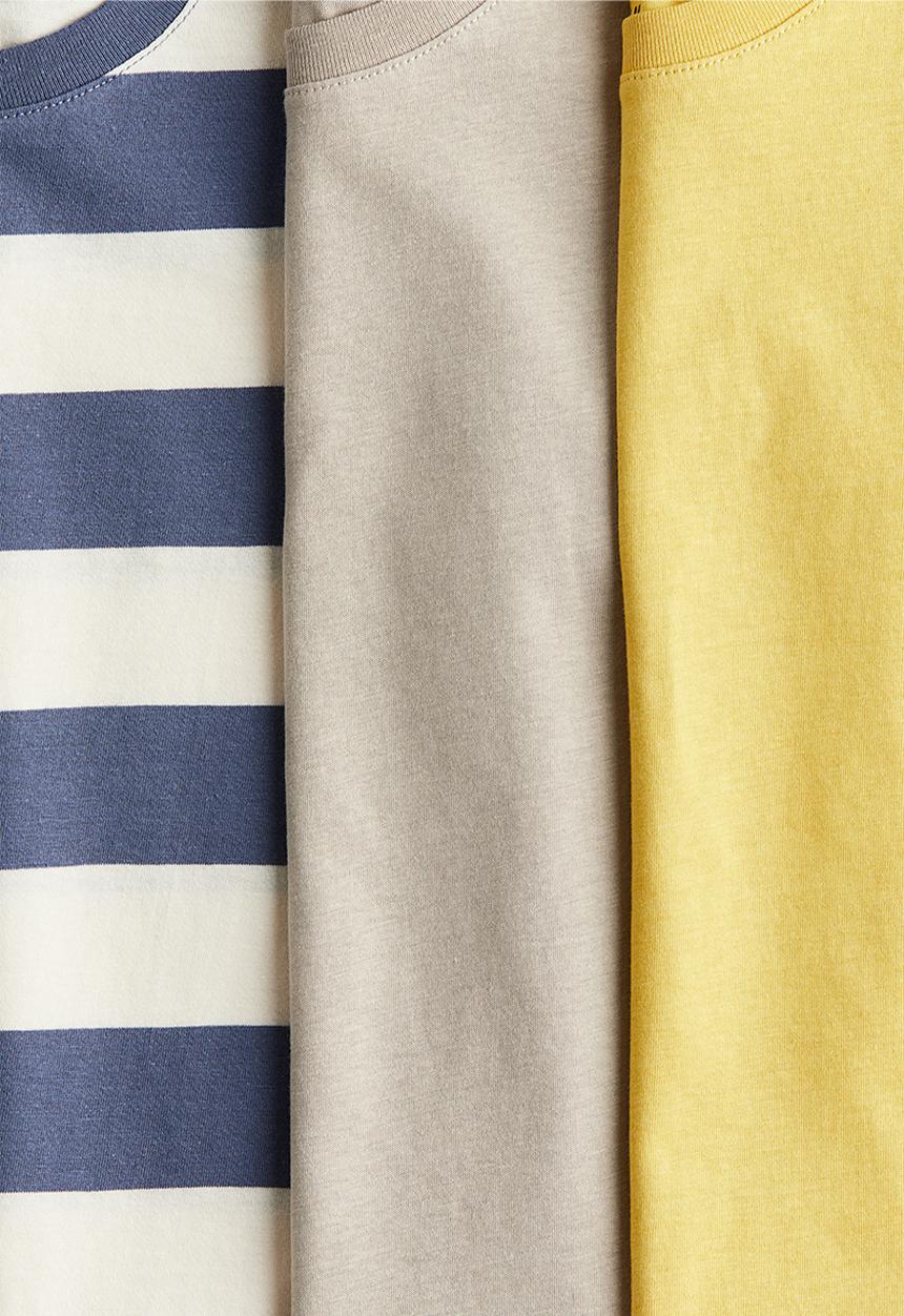 H&M - 3-Pack cotton T-shirts - yellow/blue striped