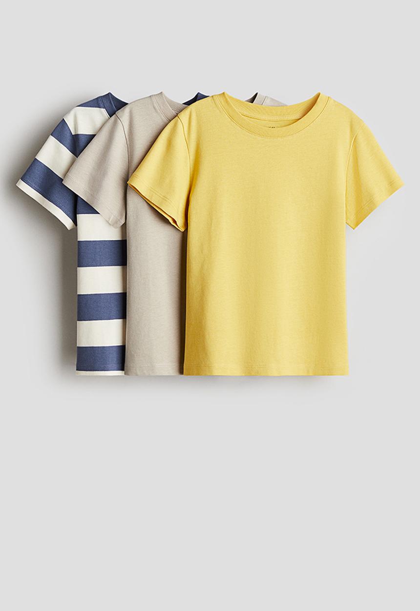 H&M - 3-Pack cotton T-shirts - yellow/blue striped