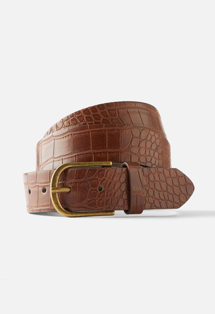 Cotton On - Gator Belt - Brown/Burnished Brass