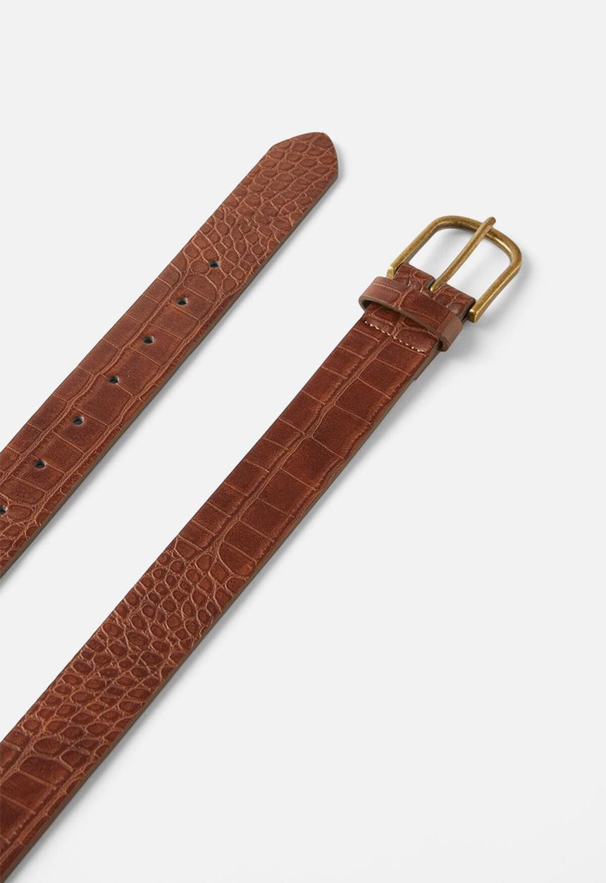 Cotton On - Gator Belt - Brown/Burnished Brass