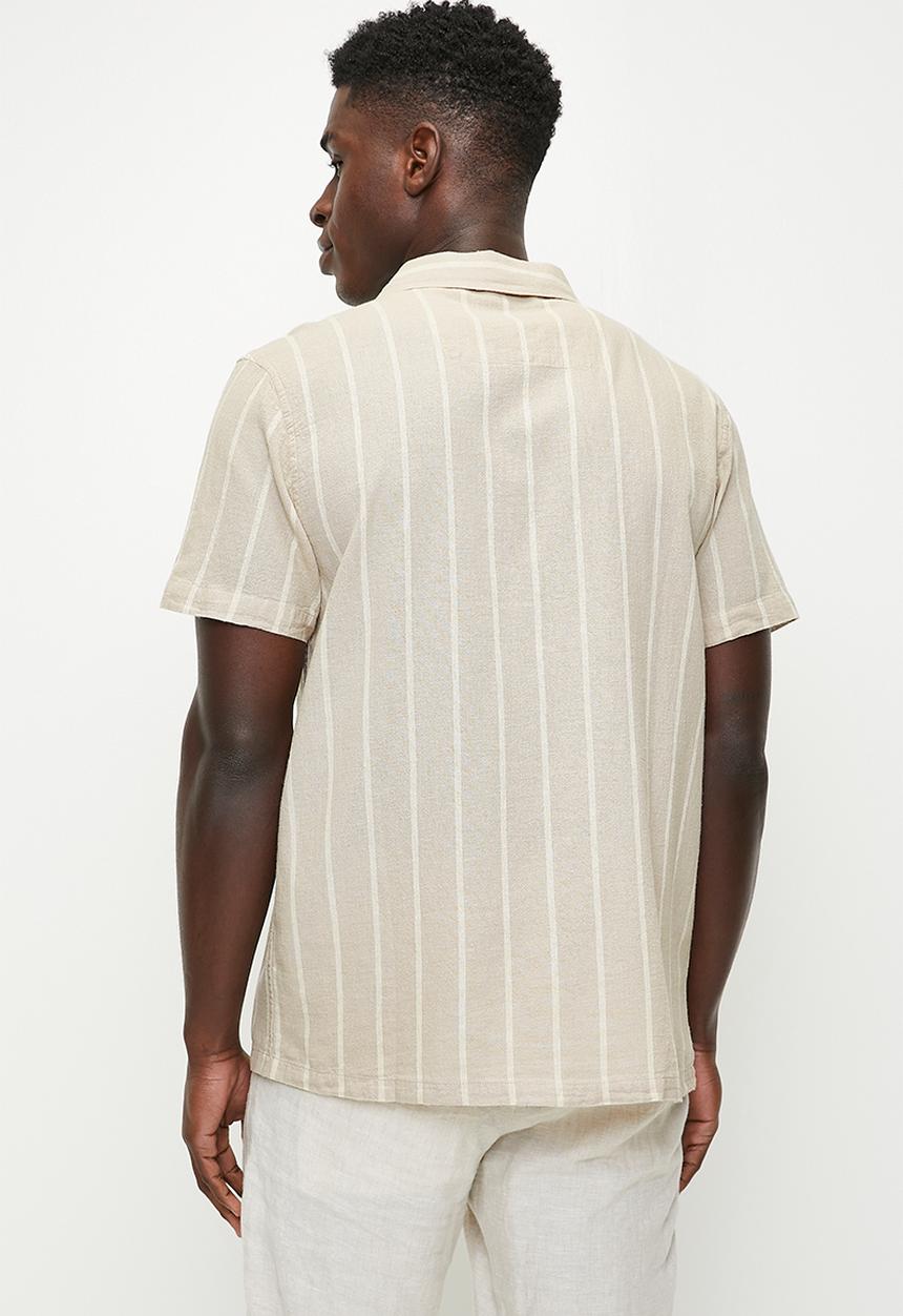 Brave Soul - Short Sleeve Stripe Shirt - Stone