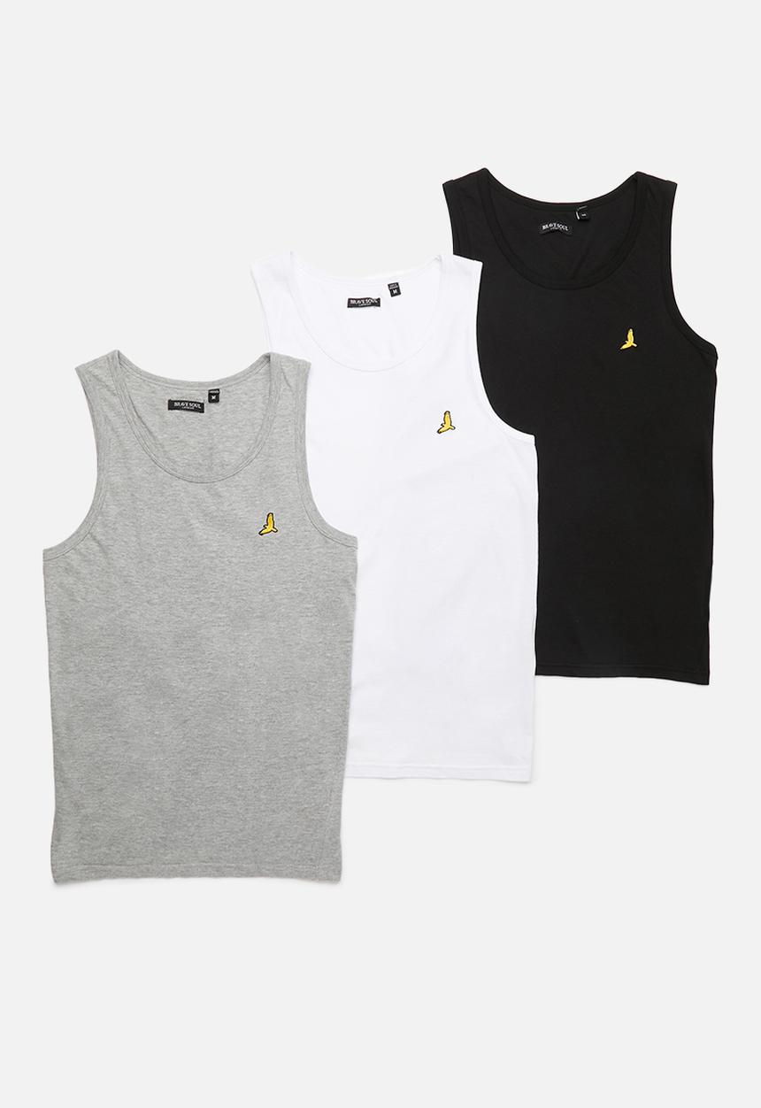 Brave Soul - Vests - Jet Black/Optic White/Light Grey Marl 3-Pack