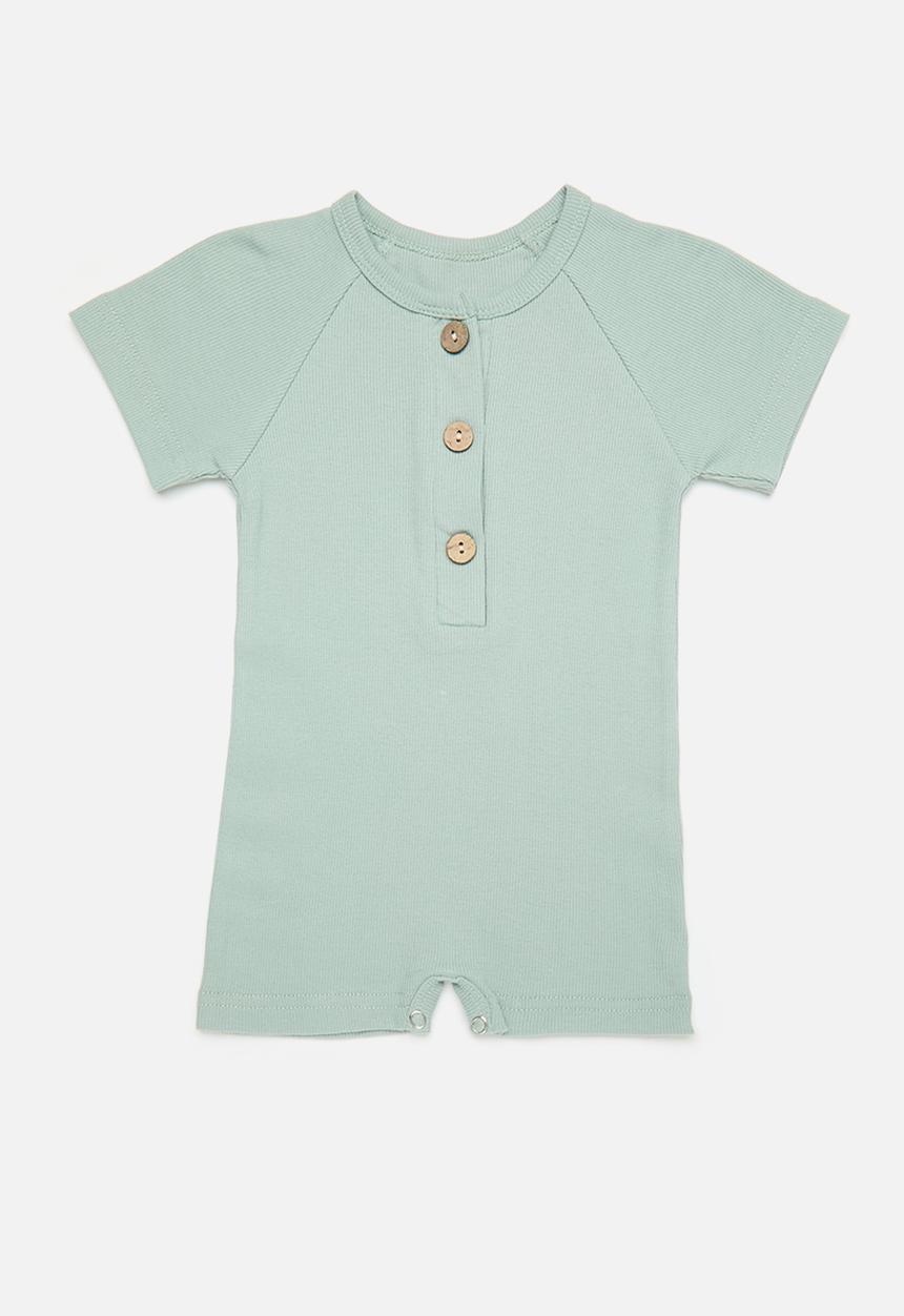 Pop Candy - Button down romper - sage green