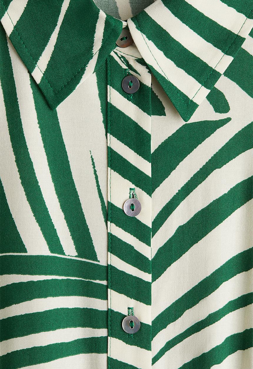 H&M - Tie-belt shirt dress - green patterned