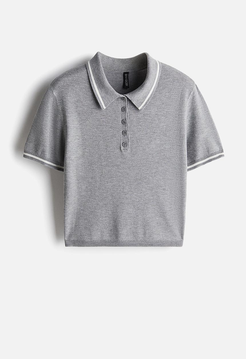 H&M - Fine-knit polo shirt - light grey marl