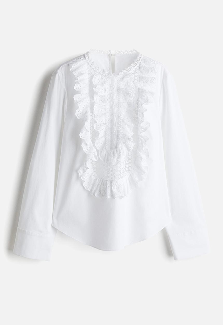 H&M - Ruffled cotton blouse - white