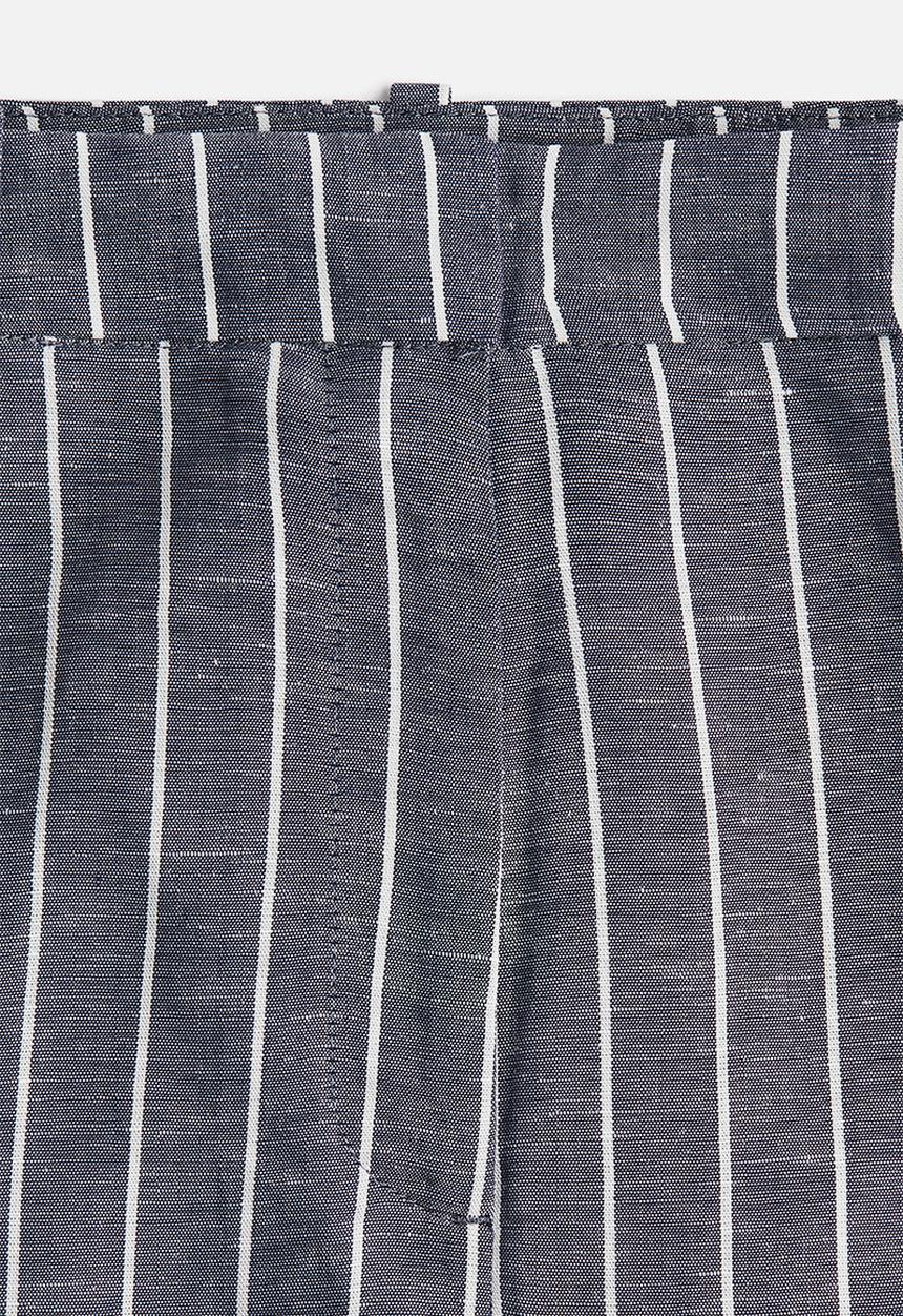H&M - Wide linen-blend trousers - navy blue striped