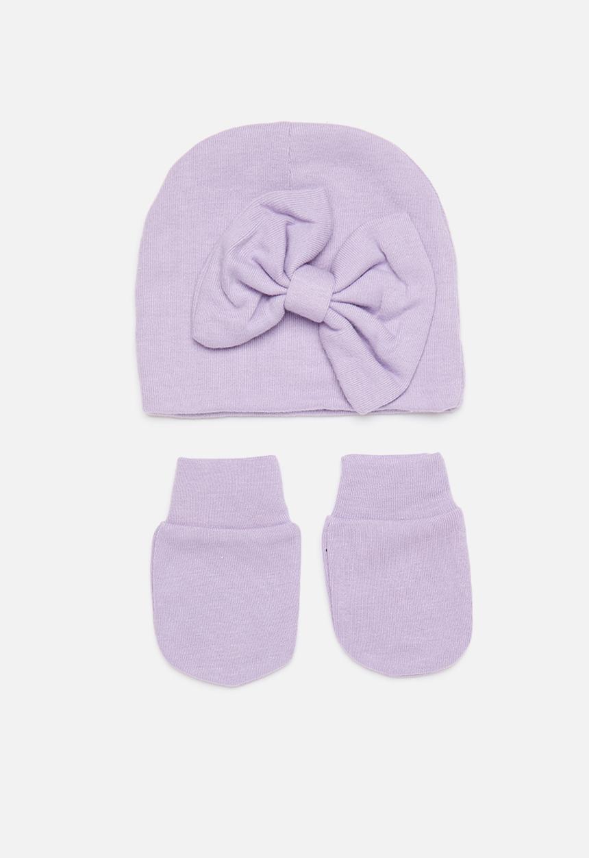 Pop Candy - Bow knot hat and mitten set - lilac