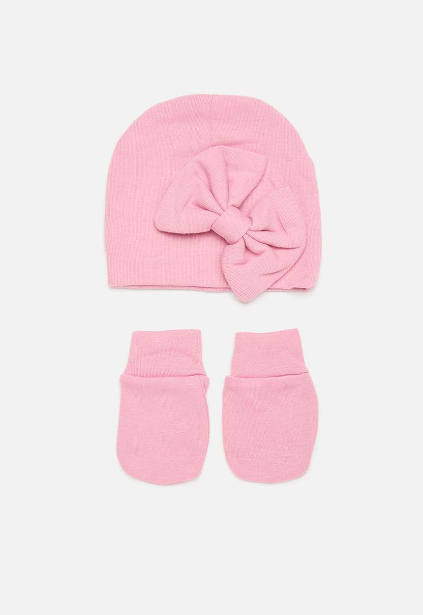 Pop Candy - Bow knot hat and mitten set - pink