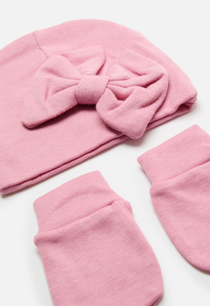 Pop Candy - Bow knot hat and mitten set - pink
