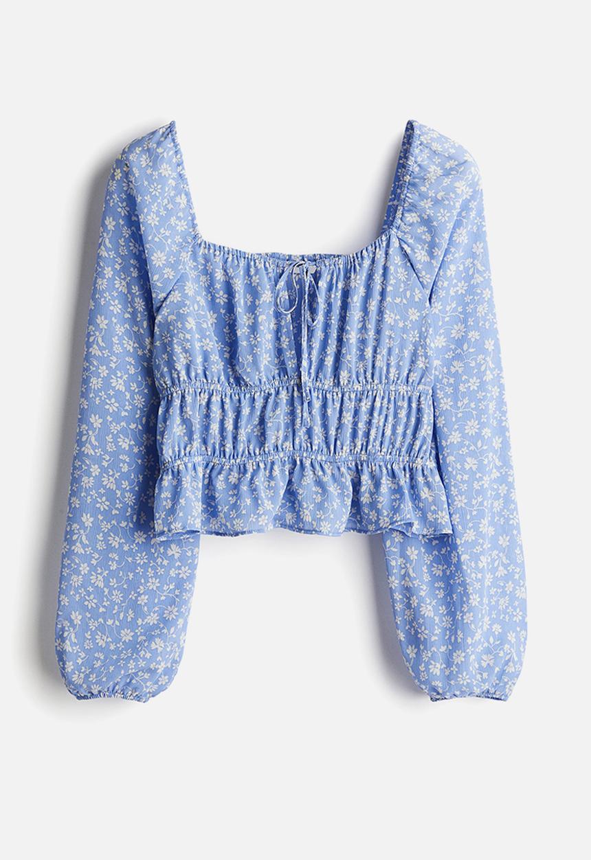 H&M - Crinkled blouse - light blue & white floral
