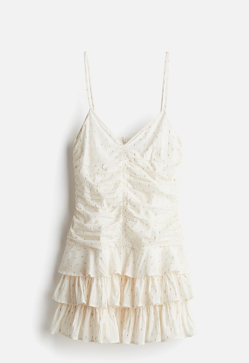 H&M - Tiered-skirt strappy dress - cream spotted