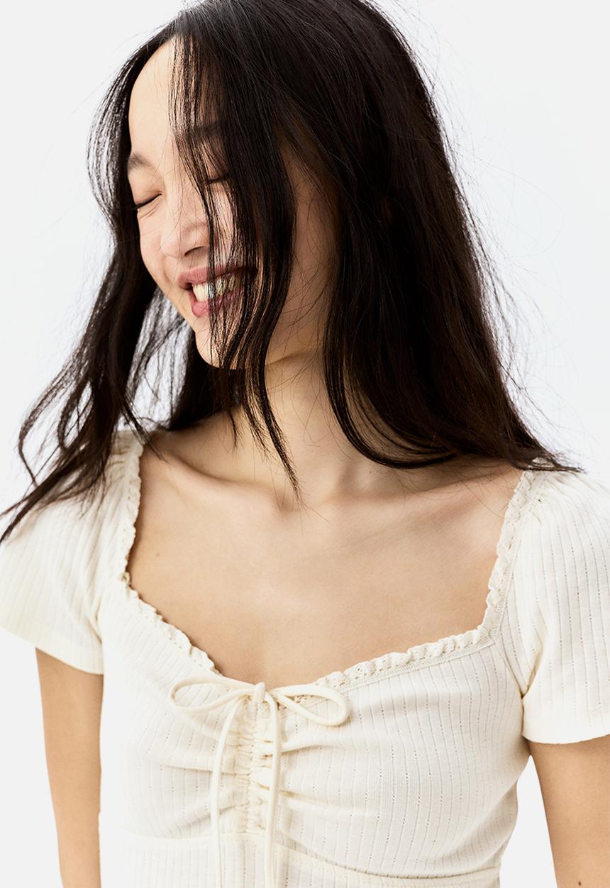 H&M - Lace-trimmed flared-skirt dress - cream
